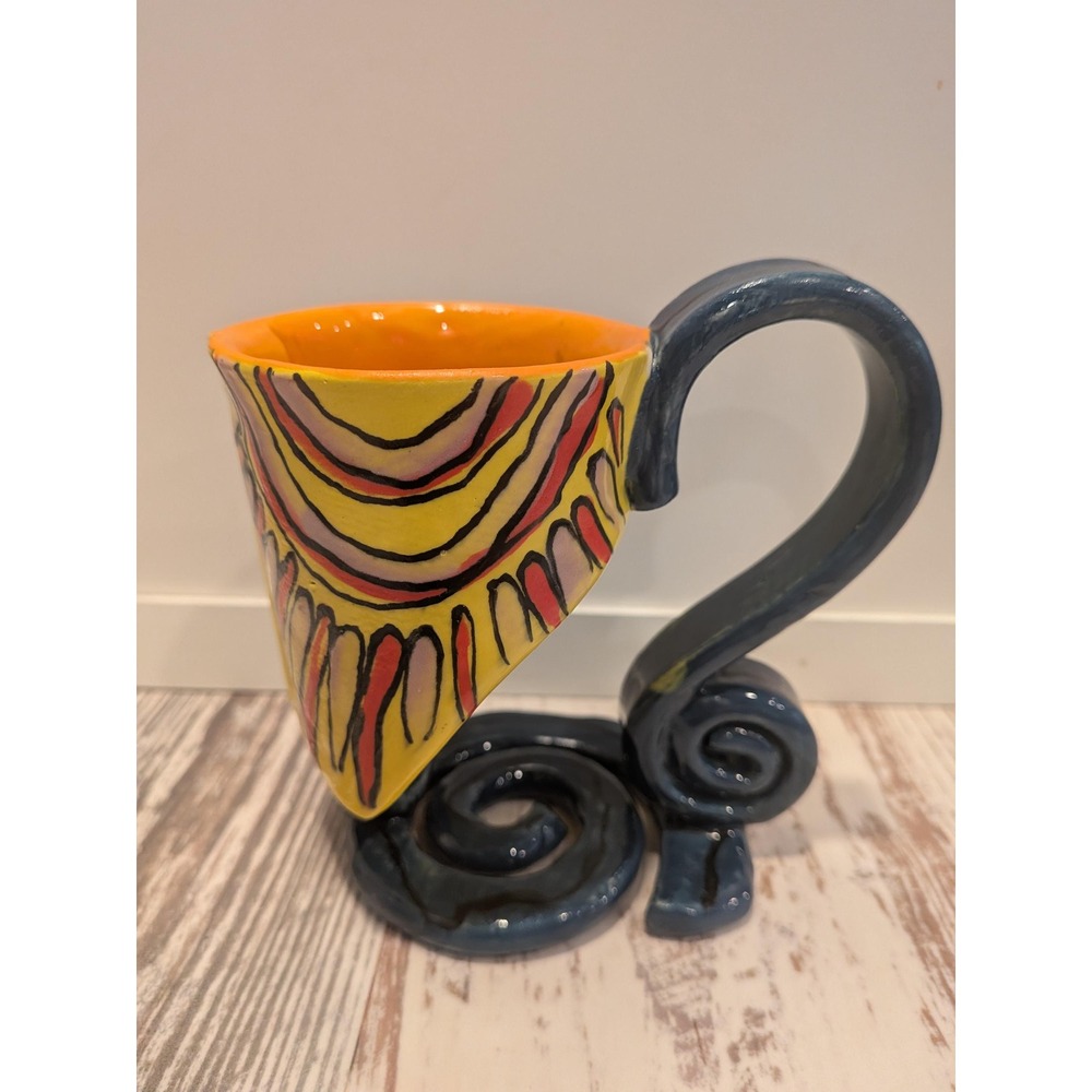 Handmade Studio Pottery Mug Signed Marlon Wassi Art Spiral Handle Abstract Cup
